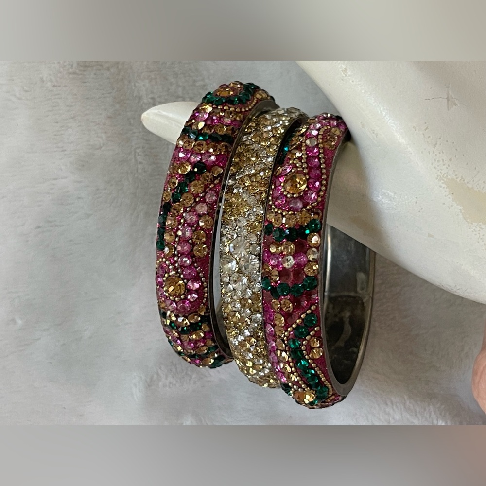 Vintage wedding bangle, bracelets, rhinestone, glitter silver gold bright - Picture 4 of 8
